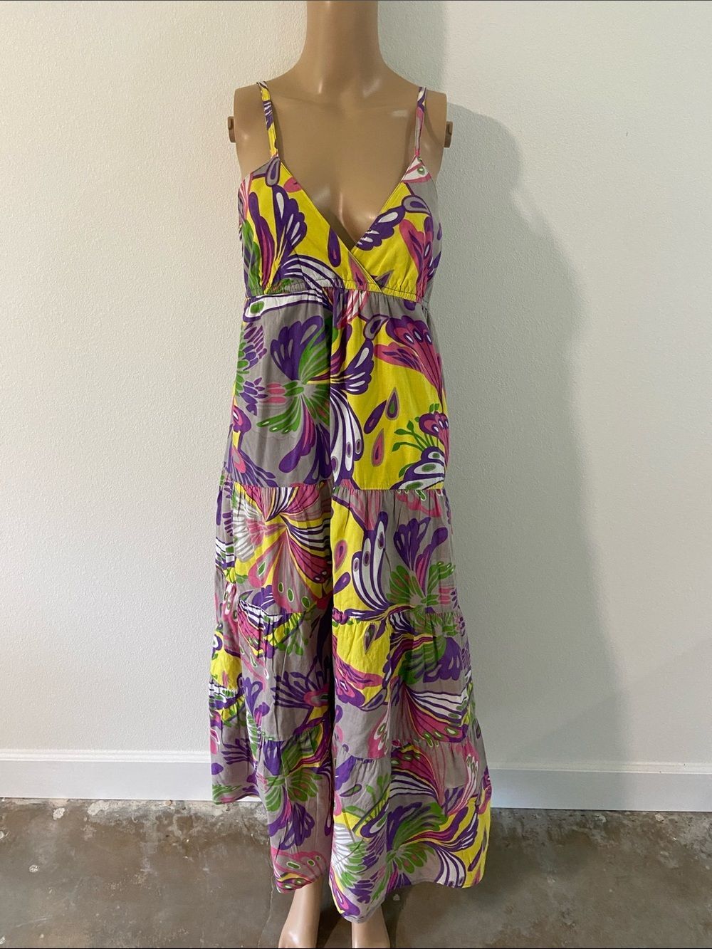 Speed Control Yellow & Purple Floral Maxi cotton Dress Sz S